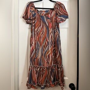 Robbie Bee Multi-Color Wave Print Dress